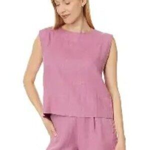 Madewell Plus Bateau-Neck Tank in 100% Linen Shaded Pink